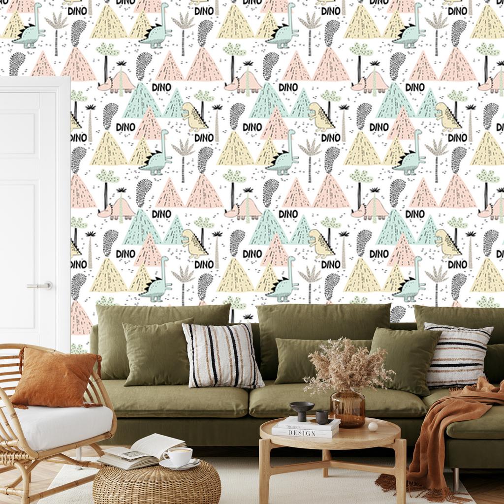 Dinosaurs and pastel wallpaper for living room and bedroom 50x1000