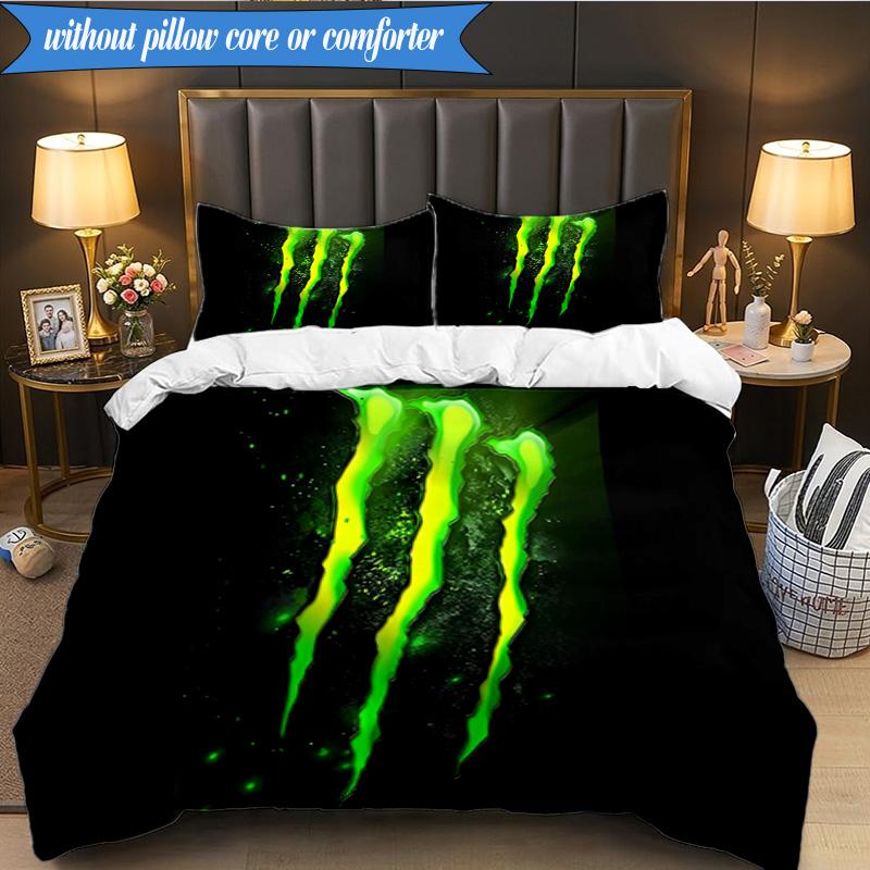 3-teiliges Monster Energy Bettwäsche-Set Bettbezug Verschluss Enthält 1 Bettbezug & 2 Kissenbezüge für Alle Jahreszeiten Schlafzimmer Dekoration Weihnachten Fan Geschenke