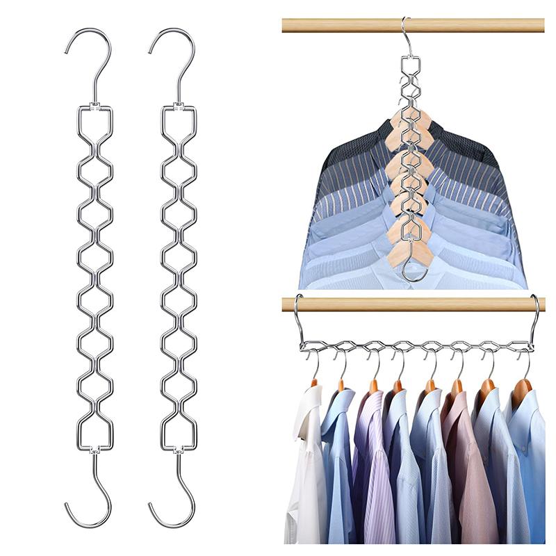 Pacote com 2 Cabides Economizadores de Espaço Para Roupas, Cabide Mágico Dobrável Economizador de Espaço Para Roupas Organizador de Cabide de Metal Com Gancho Giratório de 360°