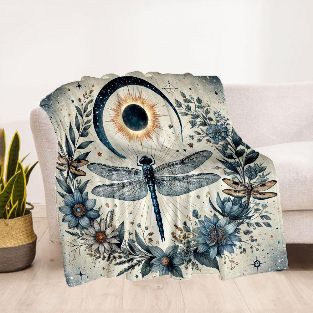Eclipse Dragonfly: Celestial Art Print - Nature's SymphonyBlanket Flannel Throw Blanket for Sofa, Bed, Travel, Camping, Office, Couch, Chair