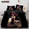 Skull Duvet Cover Queen Size Microfiber Vintage Sugar Skull Girl Day Of The Dead Bride With Dark Color Roses Graphic Bedding Set