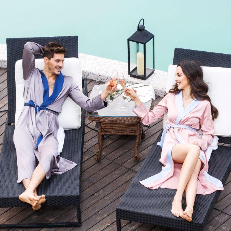 

Seven-Yarn Spring & Fall New Arrival Men s and Women s Couple Artificial Silk Silks and Satins Nightdress Nightgown Pajamas Home Wear Bridal Gown Pink L female