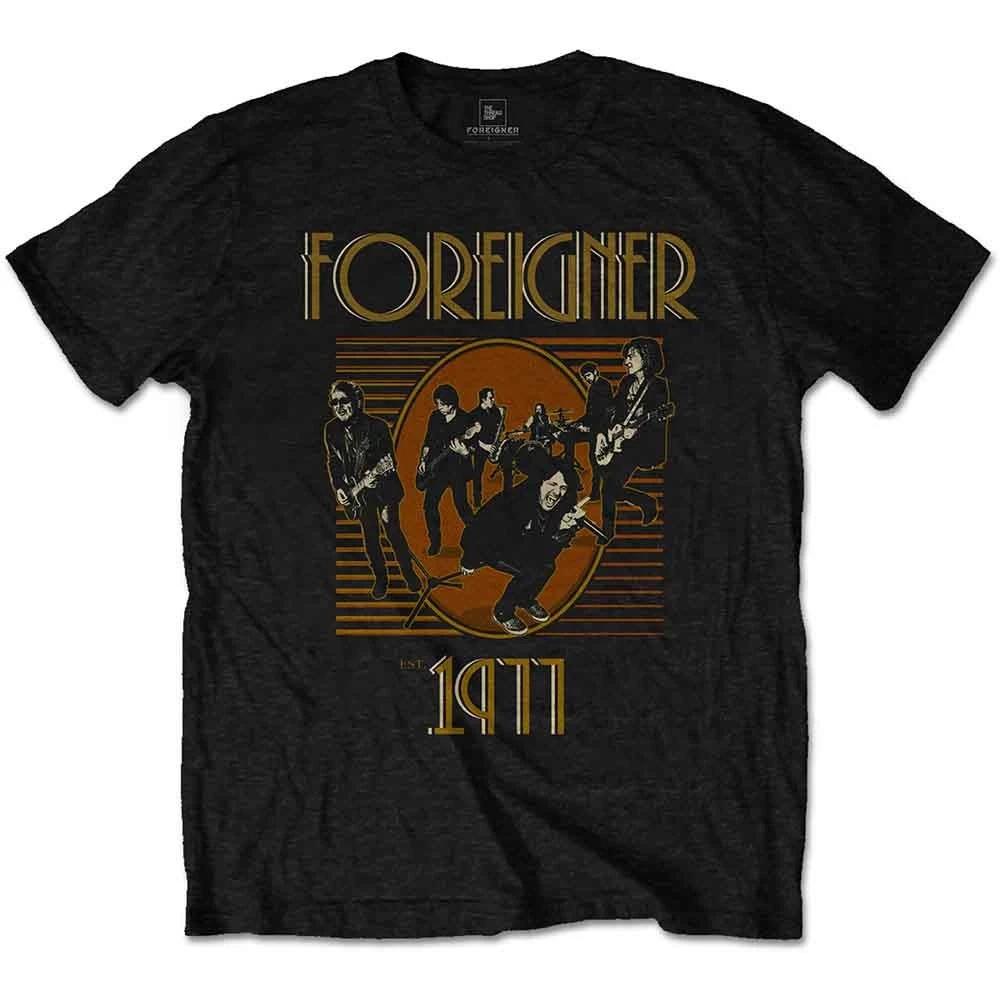 Foreigner 100% Cotton T-shirt Mens Tees Top Est 1977 Band Logo new Official Mens Black 4XL
