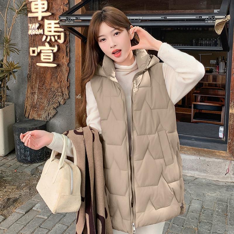 Medium and Long Warm Vest Women's Winter New Fashion Thickened Hooded Vest Jacket Trendy