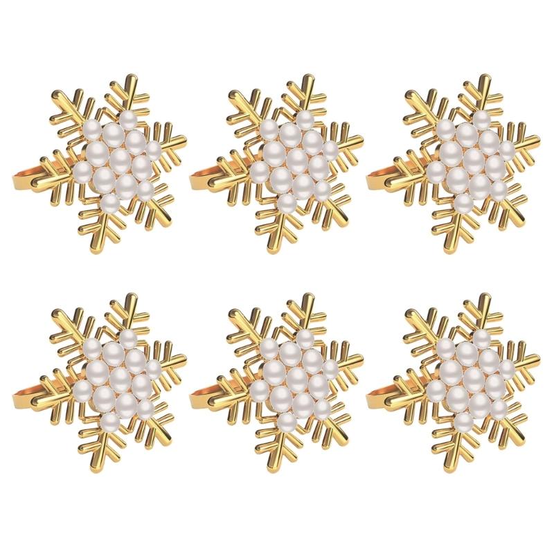 

Pack of 6 Napkin Rings Christmas Snowflake Napkins Holder Metallic Napkin Buckle Sophisticated Plating Accessories