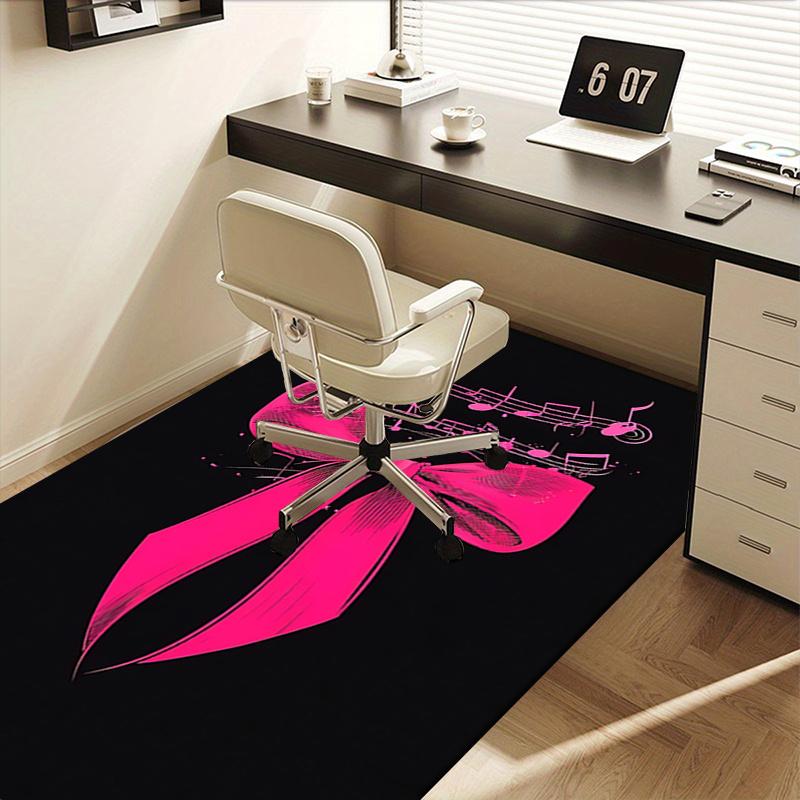 Pink Bow with Musical Notes Chair Mat Office Carpet, Oversized Rug for Home Decor, Sofa Mat, Desk Pad Gift, Suitable for Bedroom, Living Room