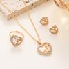 ins Love Jewelry Set Fashion Diamond LOVE Letter Peach Heart Necklace Earrings Ring 3-piece Set