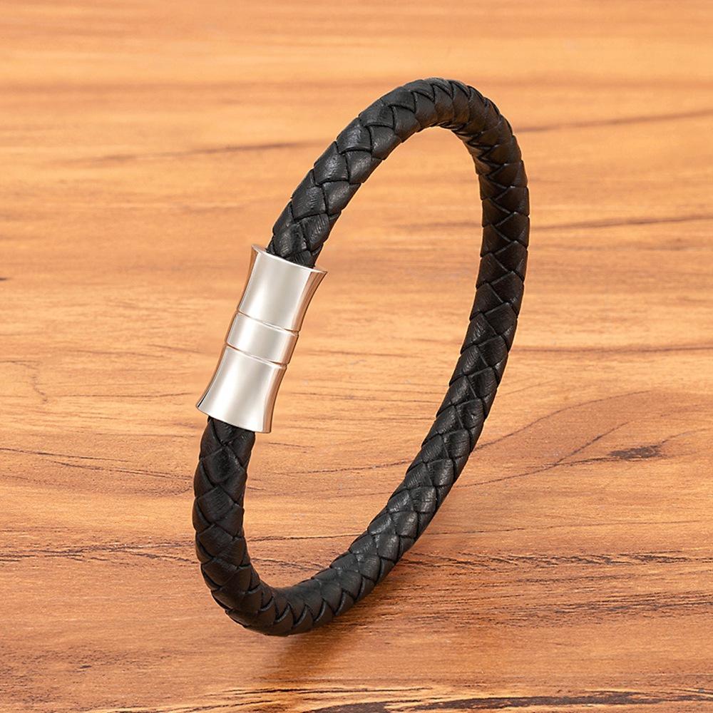 Unisex Armband Schwarz Braun Blau Echtes Geflochtenes Echtes Leder & Edelstahl Armband mit Schnallenverschluss Herren Armband