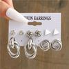 Silver Color Butterfly Earrings Set For Women Girls Vintage Pearl Circle Geometric Twist Hoop Earrings Trendy Jewelry Gifts