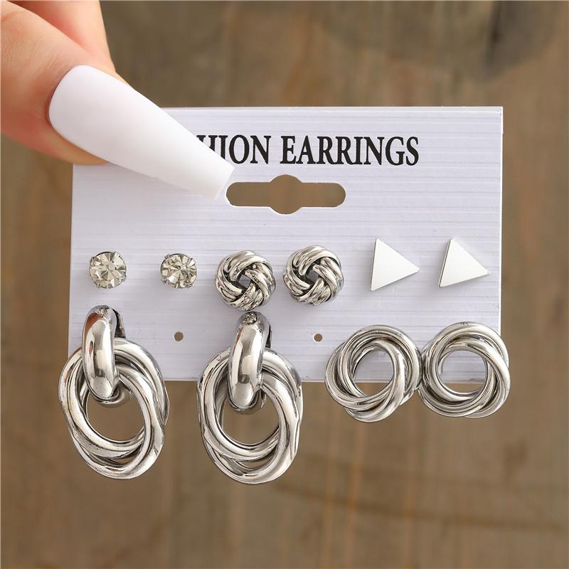 Silver Color Butterfly Earrings Set For Women Girls Vintage Pearl Circle Geometric Twist Hoop Earrings Trendy Jewelry Gifts
