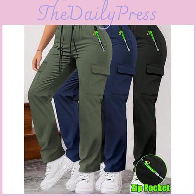 Retro Streetwear Cargohose für Damen aus Polyesterstoff mit großen Taschen