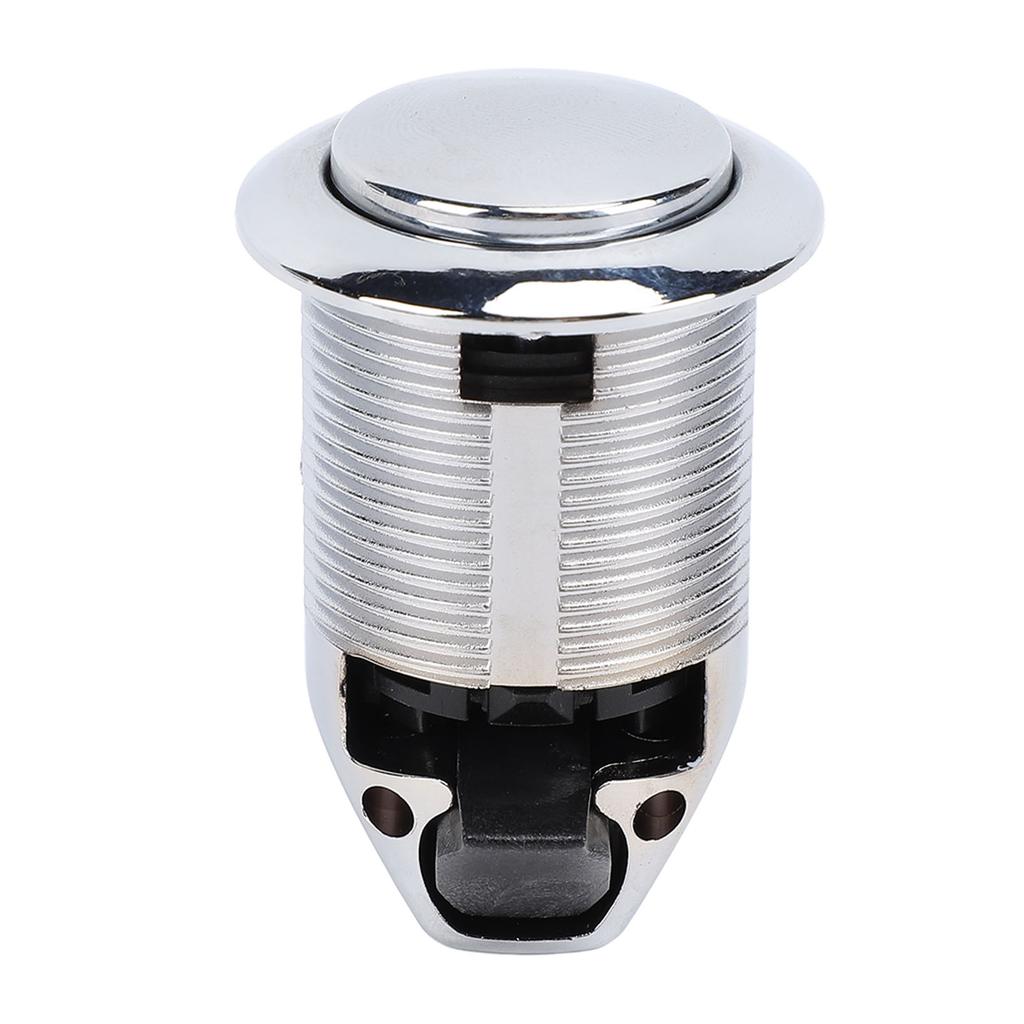 Západka s tlačítkem, zapuštěná, zvýšená bezpečnost, bezklíčový zámek skříněk pro obytné vozy, jachty, karavany, chrom