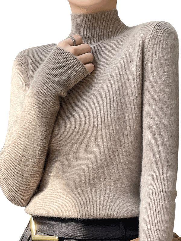 Korean Style Slim Fit Ribbed Knit Sweater - Women's Long Sleeve Half High Collar