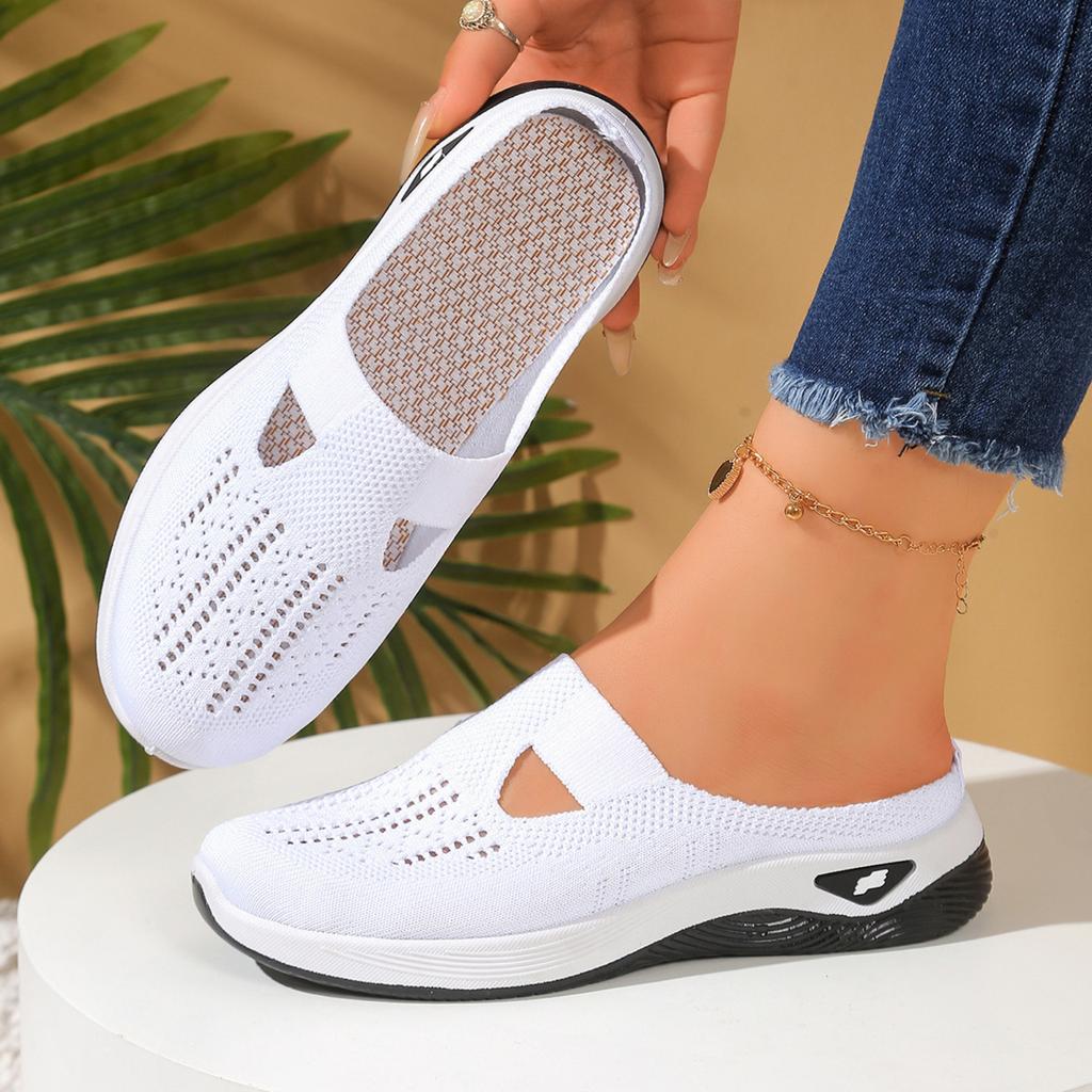 Lightweight Breathable Flyknit Slip On Shoes for Women Soft Sole Casual Hollow Out Daily Wear Comfortable Outdoor Slippers