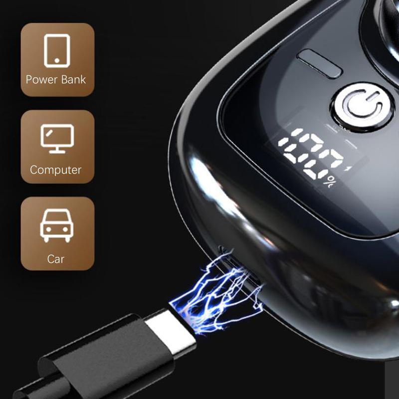 Drei-Klingen-Kopf-Elektrorasierer mit Digitalanzeige, USB-Aufladung, männlicher Rasiertrimmer, abnehmbare Klinge, waschbarer Mini-Rasierer