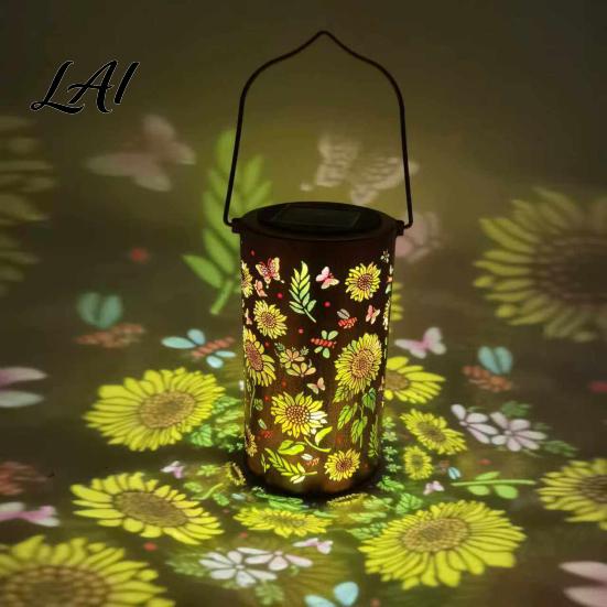 Outdoor Solar Lanterns Decorative Garden Lights Powered Waterproof Metal Floral Patio Pattern