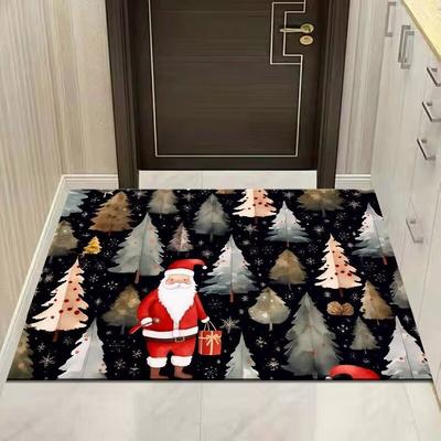 1pc Red Rug Marry Santa Claus 3D Print Non-slip Rug Entrance Mat Home Living Room Bedroom Ornament New Year Christmas Decoration