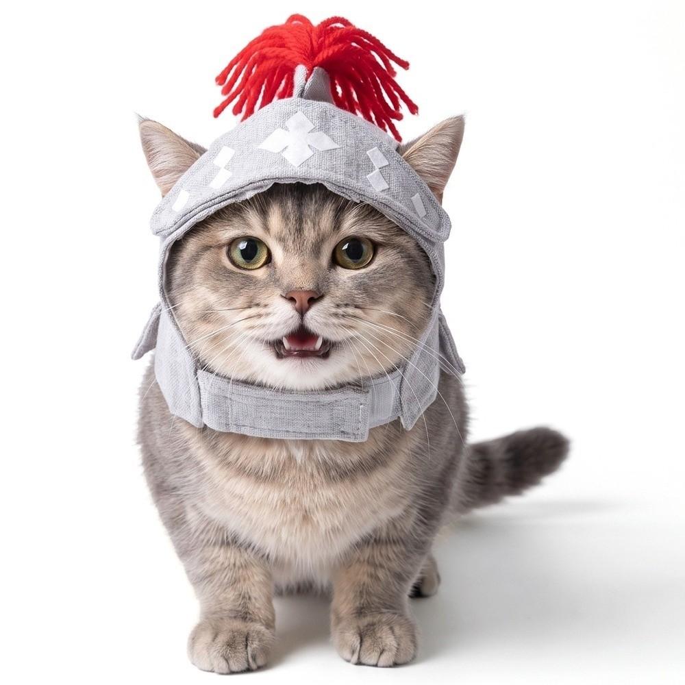 Soft Fabric Cat Samurai Helmet Hat Adjustable Strap Kitten Headgear Pet Festival