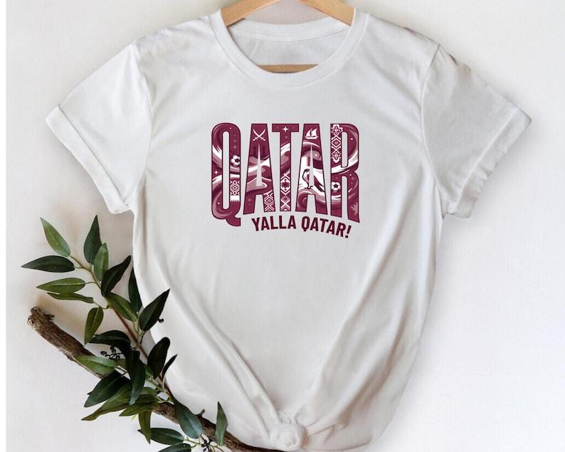 Qatar Yalla Soccer Fan T-Shirt, Retro Football Pride Tee 3XL