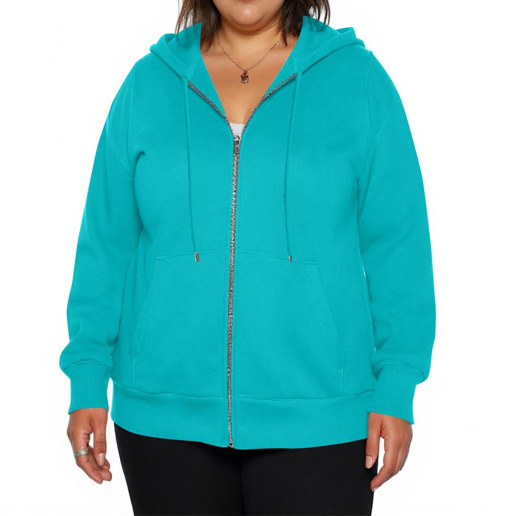 Damenmode Lässig Übergröße Langarm Reißverschluss Farbe Kapuzenjacke