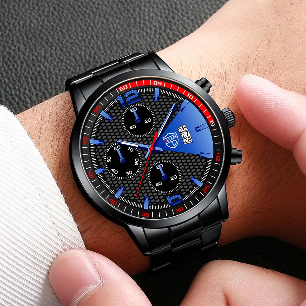 Fashion Men Stainless Steel Watches Calendar Quartz Wristwatches Luxury Business Watches Mens Bracelest Watches