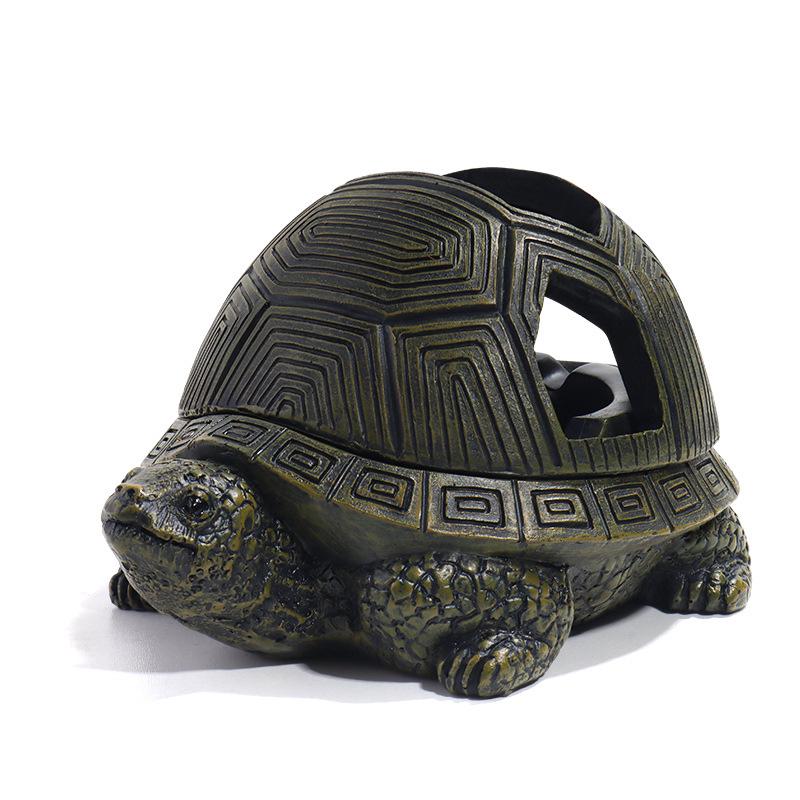 Retro Creative Turtle Ashtray with Lid - Unique Resin Ornament for Home, Bar, or Office