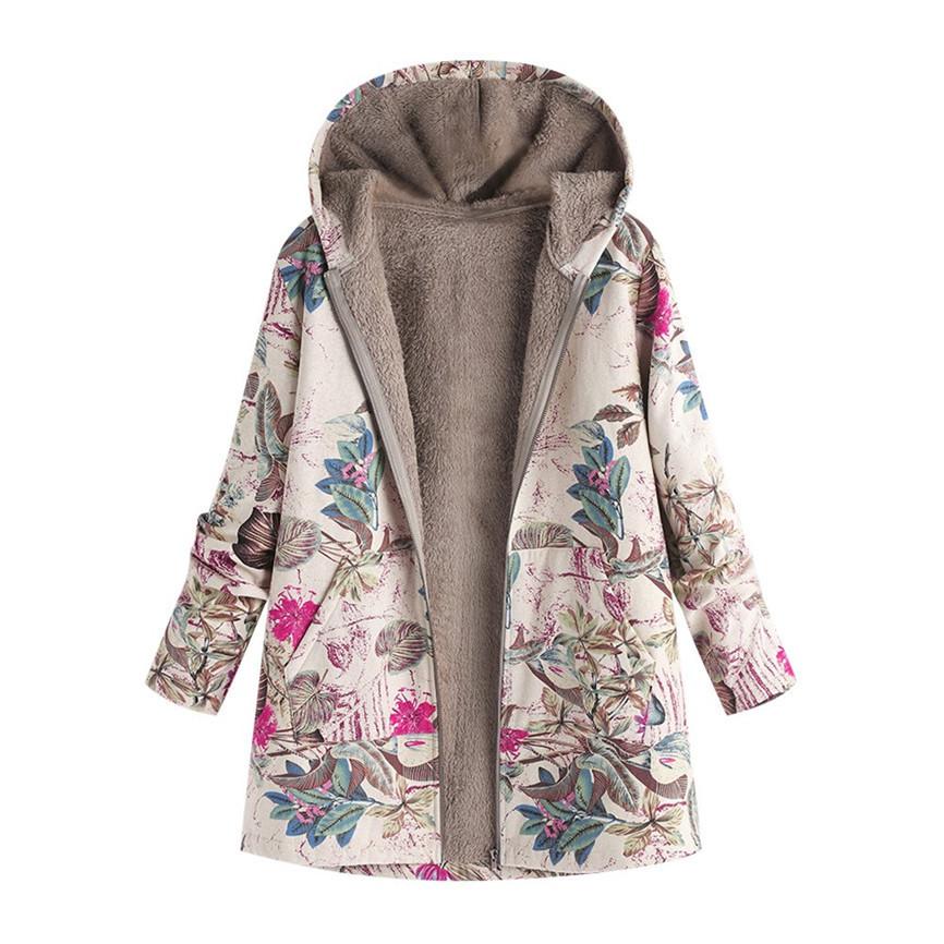 New Women's Leaf Print Hooded Long Sleeve Retro Jacket