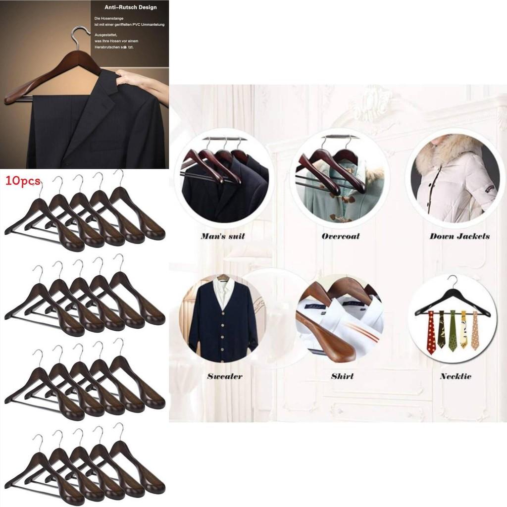 Wooden Clothes Hangers Set With Thickened Nonslip Design For Hotel And Closet Storage