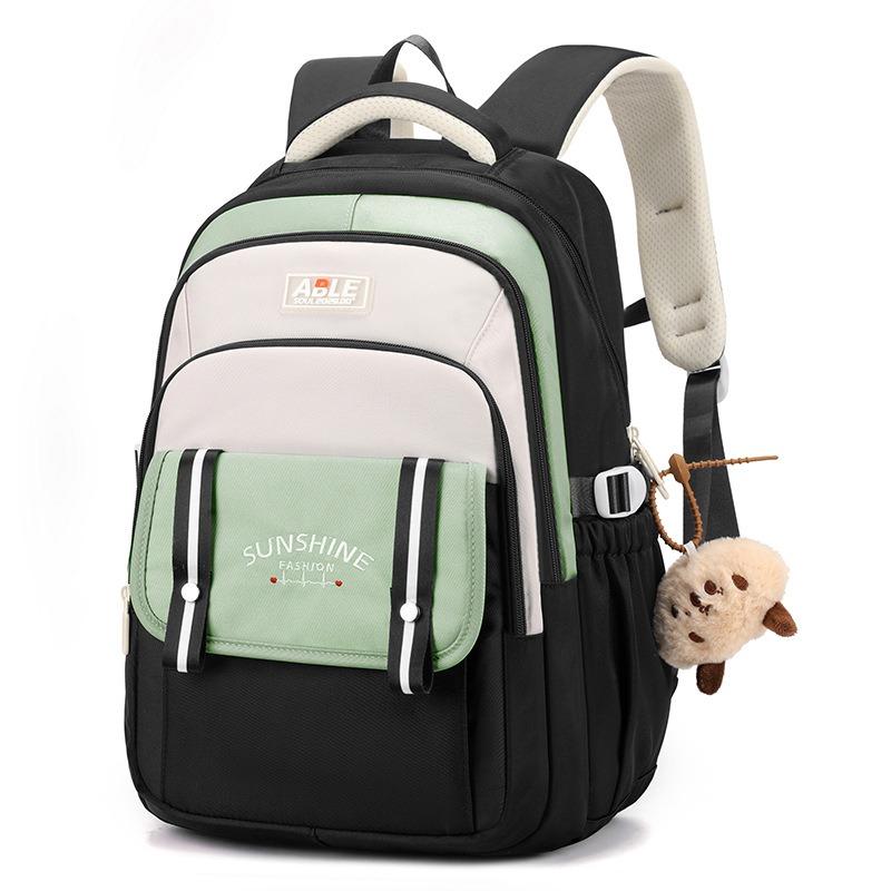 

Модные контрастные цвета для девочек-школьниц средней школы, расширенные, усиленные, с плечевым ремнем, подростковые рюкзаки, легкие, большой емкости, сумка для книг чёрный/зелёный