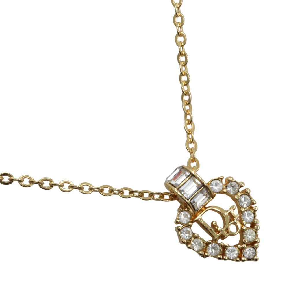 

Dior Logo heart Necklace Plated Gold/Rhinestone 5.4g Women Used