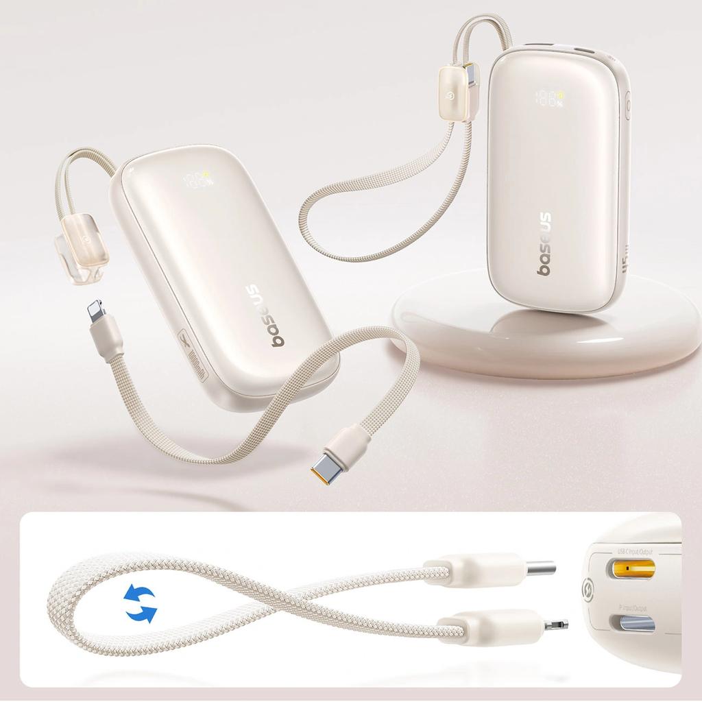 Powerbank Baseus Enerfill Fc21 Qpow 3 Ultra 10000Mah 45W Z Wyświetlaczem Cyfrowym Z Odłączanym Kablem Usb-C - Lightning - Tytanowy