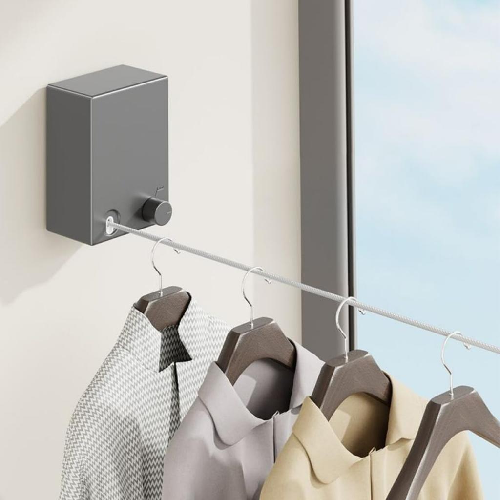 Clothesline | Lockable Hanging Washing Line | Wall-Mounted Wire Clothes Line | Cloth Line Laundry Drying Rope | Adjustable | Indoor | Outdoor |Balcony