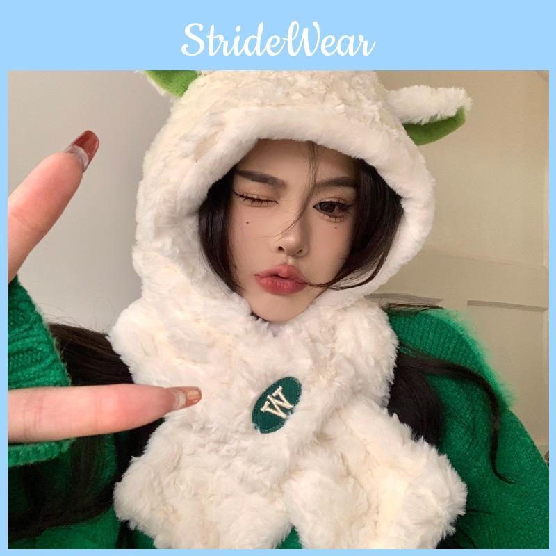 Cute Design Lamb Plush Hat And Scarf For Women Warm Accessory Winter