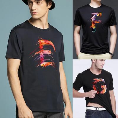 Summer T-shirt 2022 Fashion Men Harajuku Tops Flower Letter A ~Z Printed Casual Short Sleeve Black Clothing Streetwear Pullover