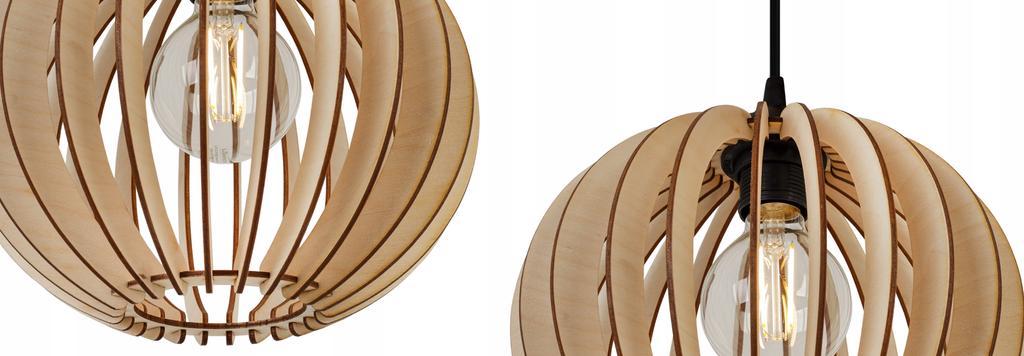 Hanging Lamp Made of Plywood, Spherical Lampshade, E27, Adjustable