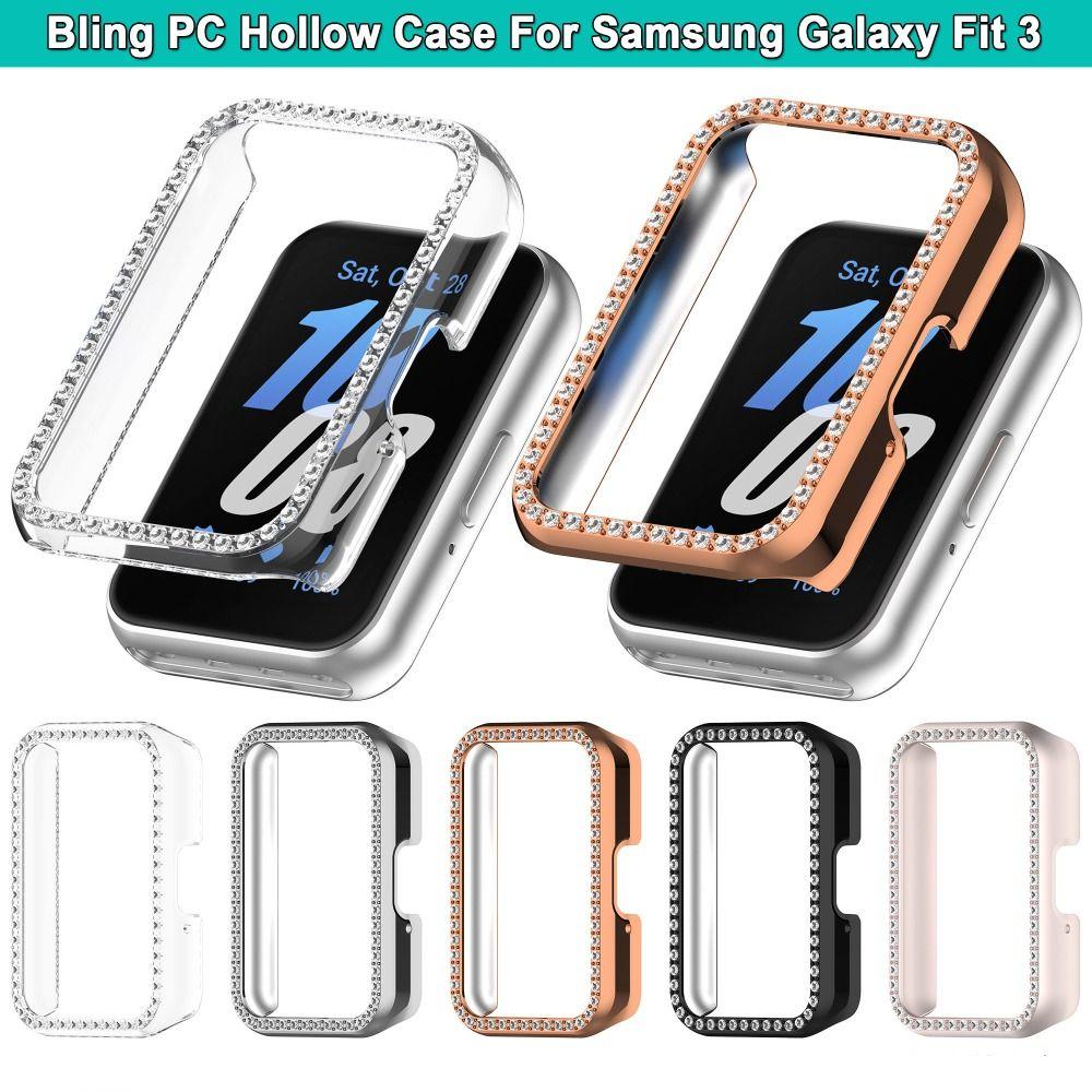 Schutz Hülle Bling PC Hohl für Samsung Galaxy Fit 3 Smartwatch Armband Diamant Kristall Bumper Schutzhülle Bildschirm