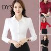 Office Shirt Commute Women Slim Fit Single-breasted Dignified Enhance Beauty Image Top Polyester Solid Color Long Sleeve Formal for Workplace