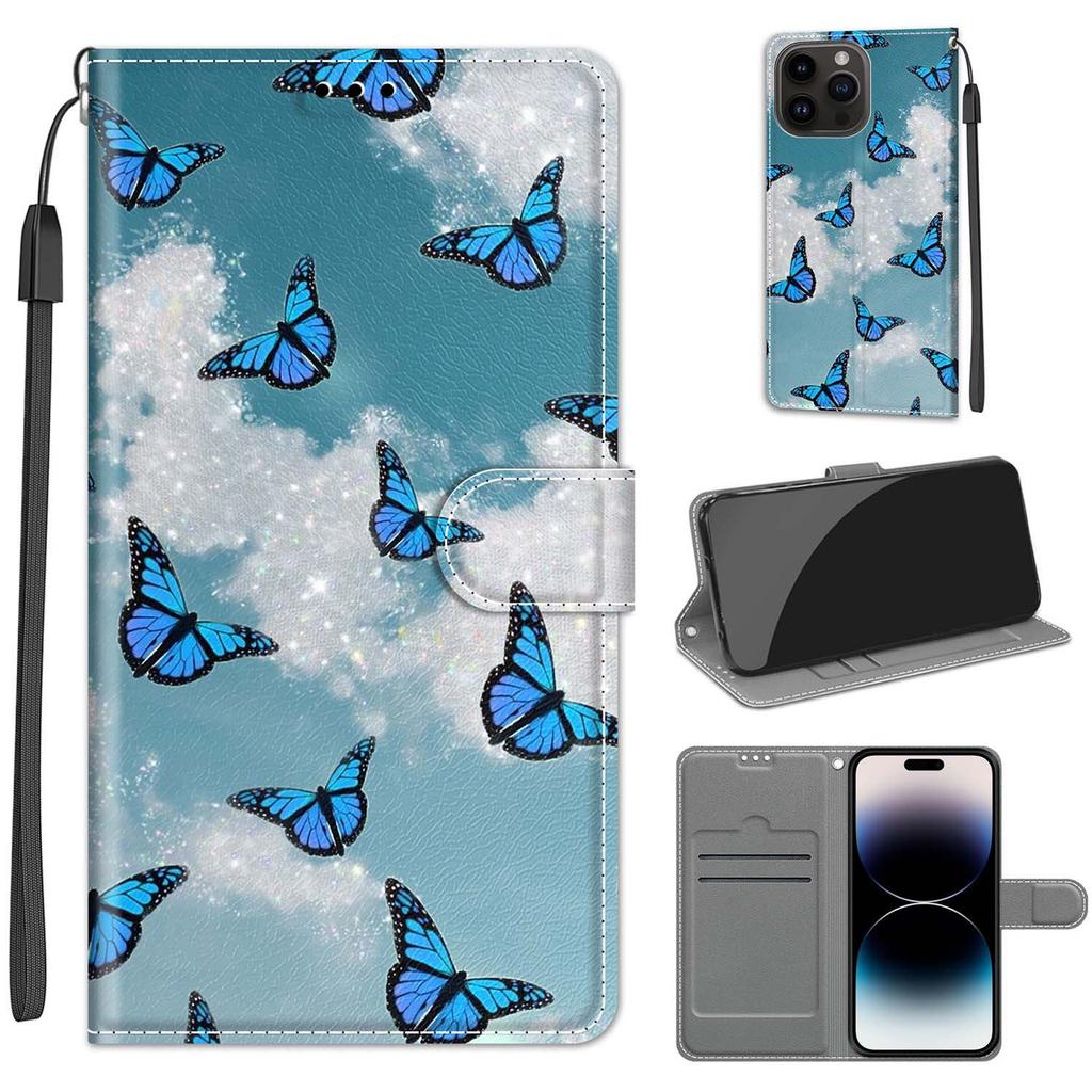 White Cloud Blue Butterfly PU Leather Wallet Flip Photo Frame Book Case for iPhone Samsung Huawei Honor Xiaomi Redmi Oppo Sony Motorola Nokia Google