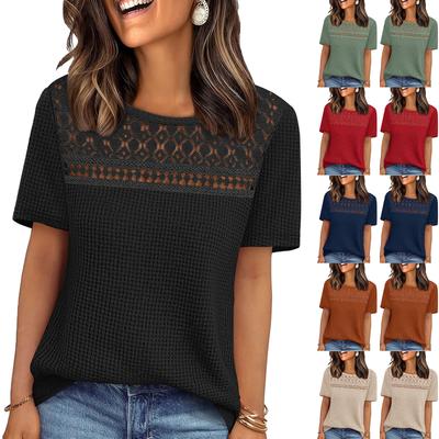Modisches Damen Netz Durchbruch, Atmungsaktiv Vielseitig Rundhals Kurzarm T-Shirt Top
