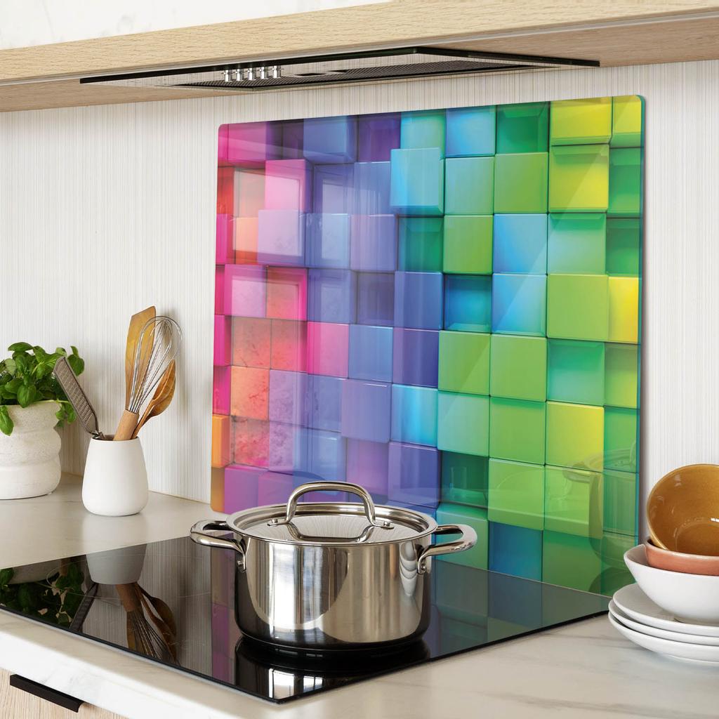 Tempered Multifunctional Decorative Glass Board 3D Cubes 60X52 Cm