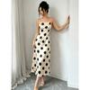 European and American Summer New Fashionable Simple and Elegant Satin Polka Dot Waist Suspender Dress