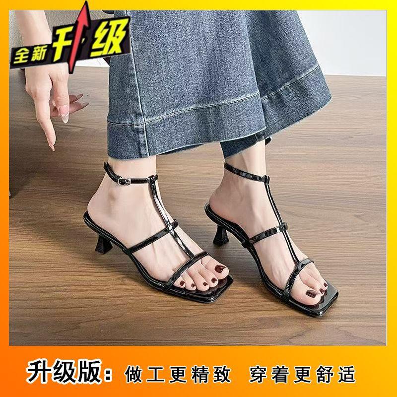 French elegant open-toed sandals women's 2025 summer new versatile square head with thin heels light luxury high heels women