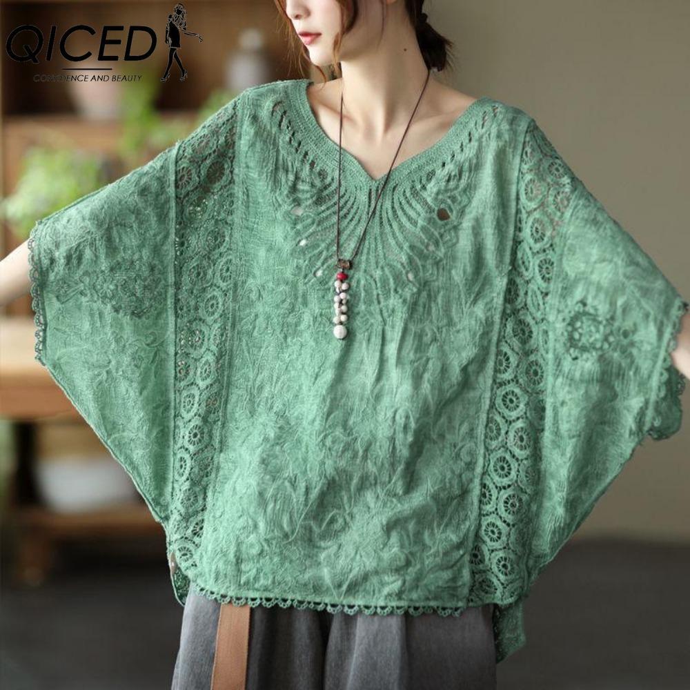 QICED Mote Dame Casual Ensfarget Trykk Kort Erm O-hals Bluser & Skjorter