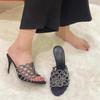 2025 Summer Trend Rhinestone Open Toe High Heel Slippers Sexy Hollow Slip-On Sandals Outdoor Party Formal Stiletto Sandals New
