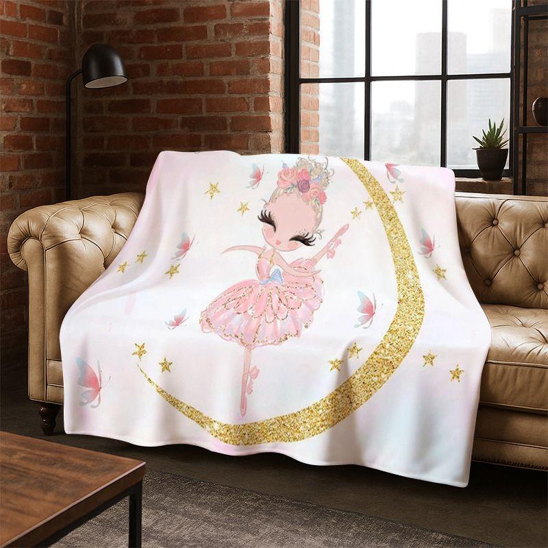 Cartoon Ballet Cute Girl Ballerina Flannel Blanket Soft Warm Blanket Throw Blanket for Bedroom Living Room Bed Travel Picnic kid