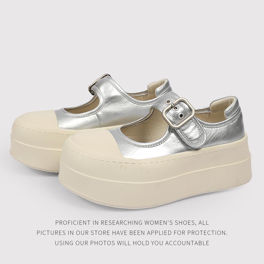 6Cm Height Increase Cowhide Inner Lining Sheepskin Insole Velcro Mary Jane Shoes Women'S Little White Shoes Casual Single Shoes