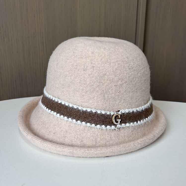 French Retro Small Fragrant Wool Bucket Hat Autumn And Winter Outdoor Warm Mother Hat Ladies Elegant Curling Top Hat