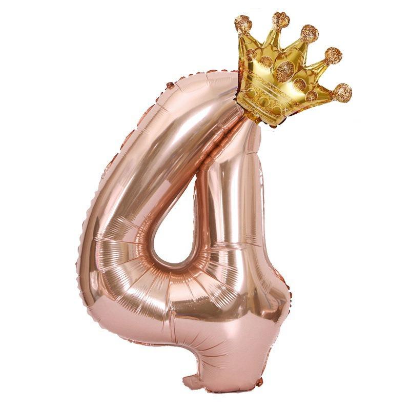 1PC 32 Inch Rose Gold Crown Digital Number Foil Balloons Princess Birthday DecorationParty Wedding Xmas Number Balloon Anniv