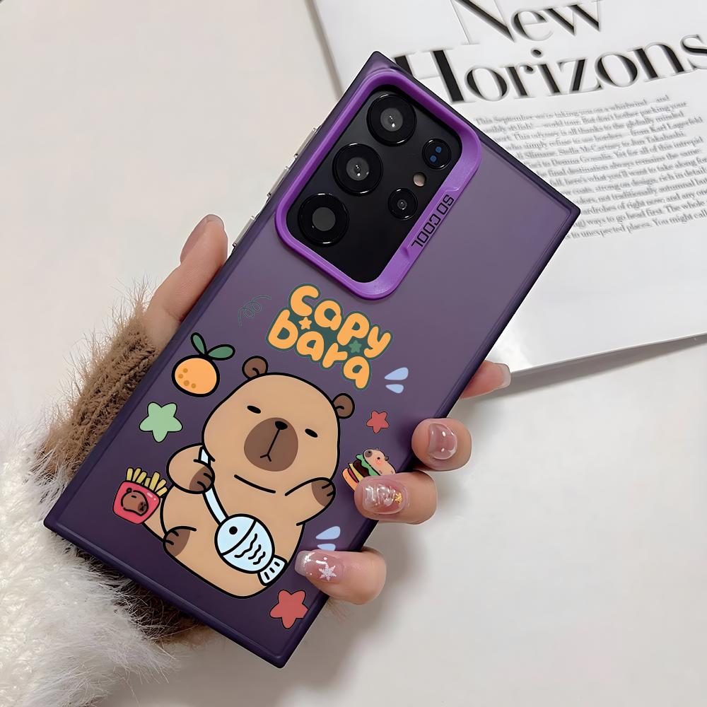 Cartoon Cute Capybara Phone Case For Samsung Galaxy S25 Edge S24 S23 S22 S21 S20 Ultra Funda Silicone Silver Cover