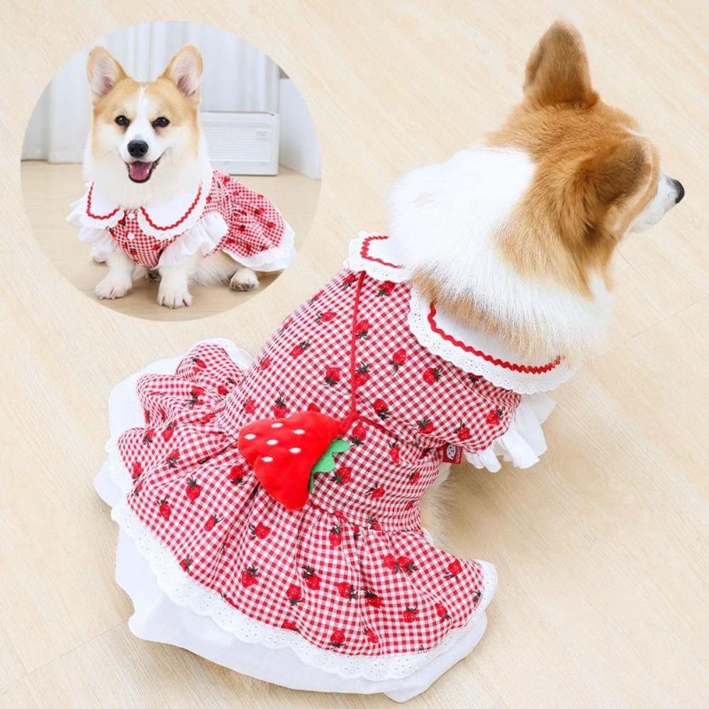 Plaid Puppy Apparel Adorable Strawberry Dress High Quality Dog Dress  Summer Wear